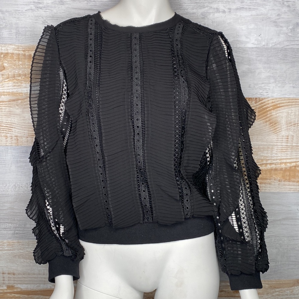 Anthropologie Augusta Ruffle-Sleeved Pullover XSMALL black